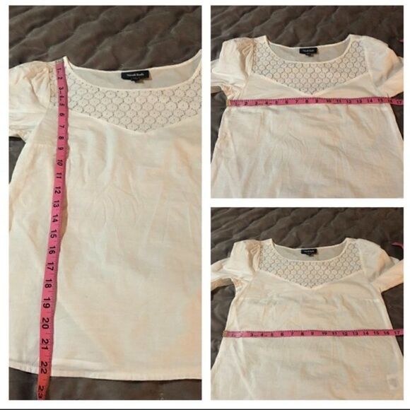 Modcloth White Cotton Short Sleeve Blouse Puff Sleeves Daisy Print Lace White XS - Picture 10 of 11
